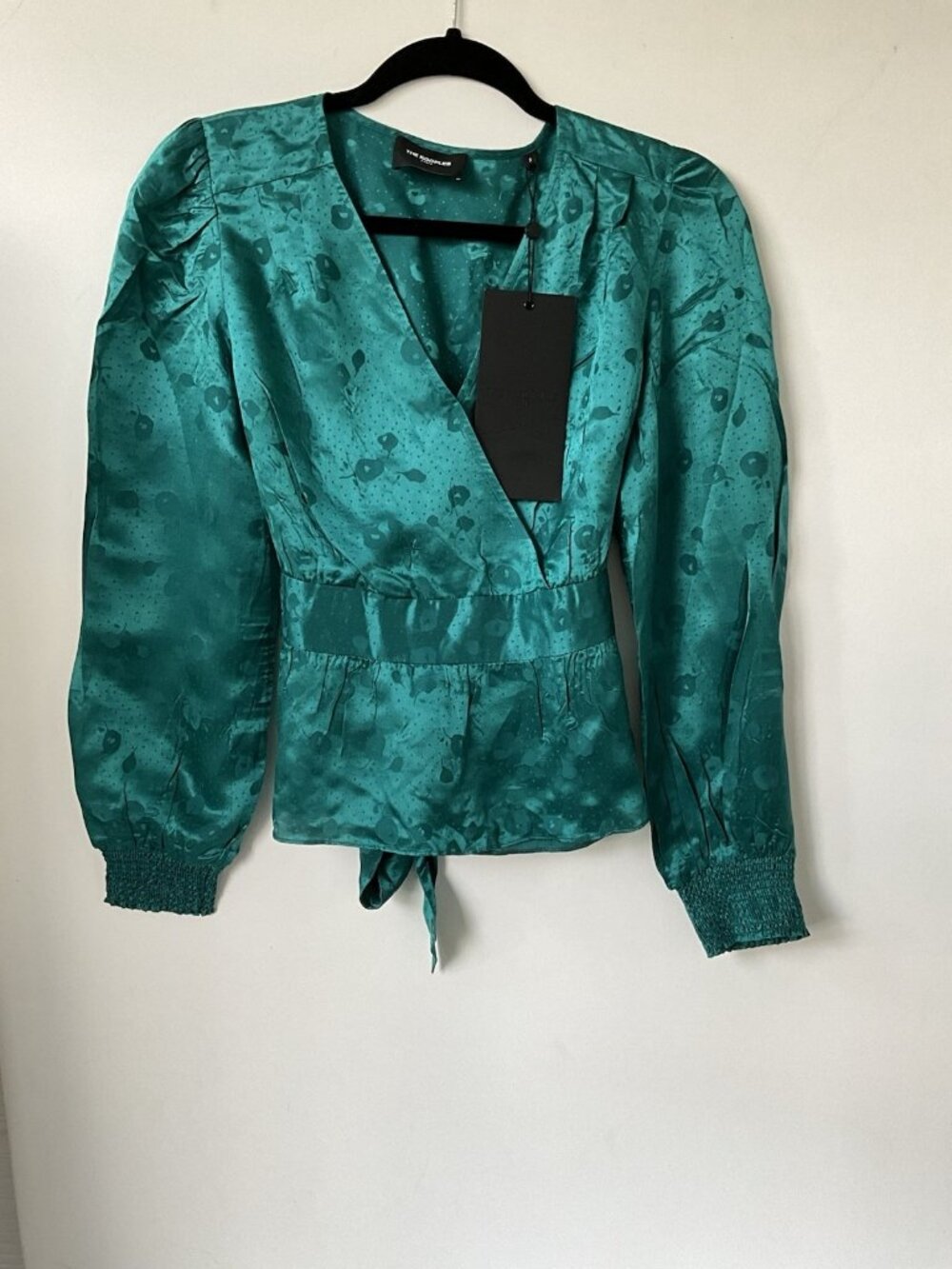 NWT The Kooples Mandarine Jacquard Green Silk Blend Blouse NWT Size 2 Designer - Picture 2 of 9